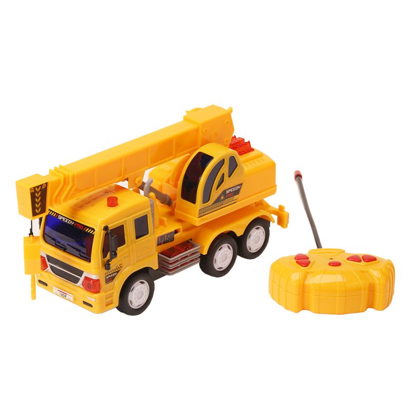 Chariot Élévateur Télécommandé 2 en 1 Camion Tour Grue 1/24 5CH Véhicule de Chantier Télécommandé Camion de Construction Jouets Éducatifs pour Enfants avec Lumière